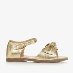 Girls Gold Bow Leather Sandals