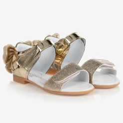 Girls Gold Bow Sandals