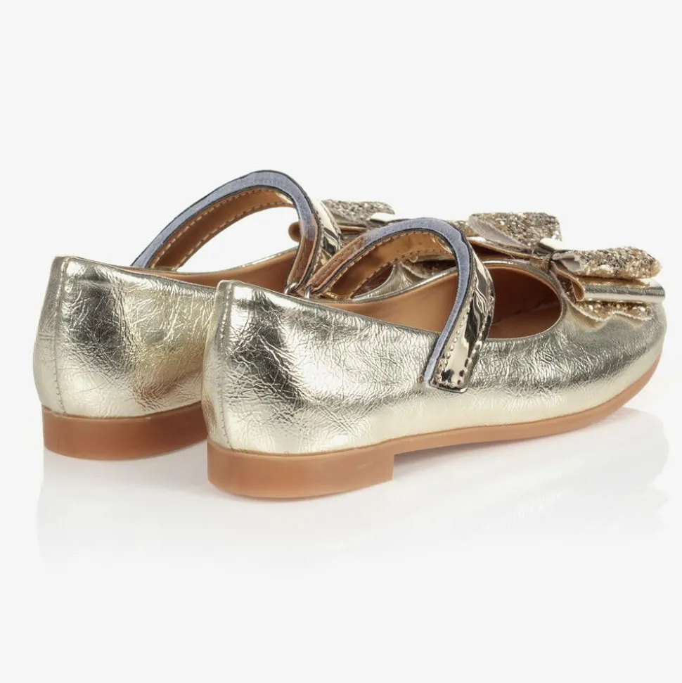 Girls Gold Faux Leather Pumps