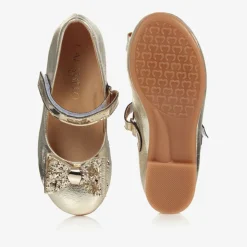 Girls Gold Faux Leather Pumps