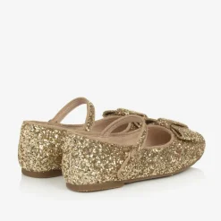 Girls Gold Glitter Bow Pumps
