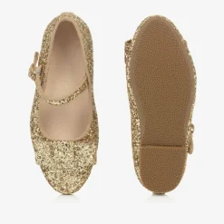 Girls Gold Glitter Bow Pumps