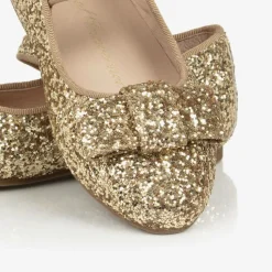 Girls Gold Glitter Bow Pumps