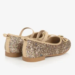 Girls Gold Glittery Ballerina Flats