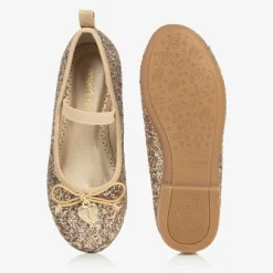 Girls Gold Glittery Ballerina Flats
