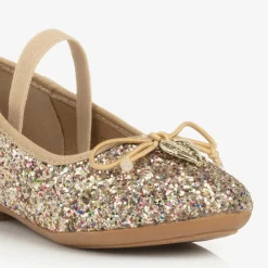 Girls Gold Glittery Ballerina Flats