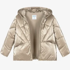 Girls Gold Hooded Puffer Jacket