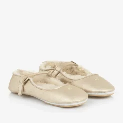 Girls Gold Leather Ballerina Shoes