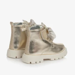 Girls Gold Leather Bow Ankle Boots