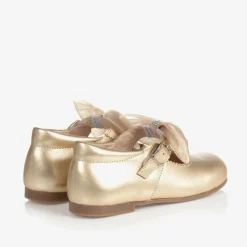 Girls Gold Leather Bow Shoes