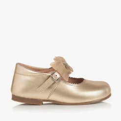 Girls Gold Leather Bow Shoes