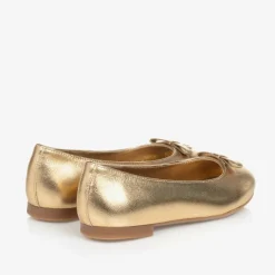 Girls Gold Leather DG Ballerina Pumps