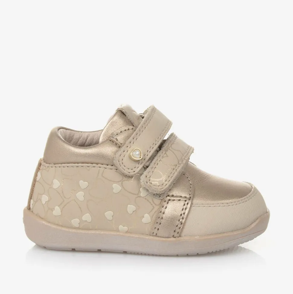 Girls Gold Leather First Walker Trainers