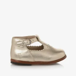 Girls Gold Leather First Walker Shoes