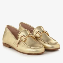 Girls Gold Leather Loafers