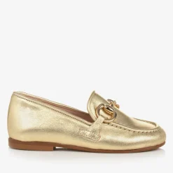 Girls Gold Leather Loafers