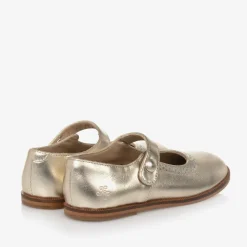 Girls Gold Leather Mary Jane Pumps