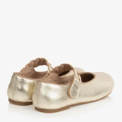 Girls Gold Leather Pumps