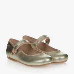 Girls Gold Leather Pumps