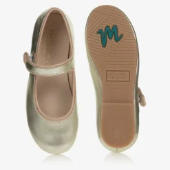 Girls Gold Leather Pumps