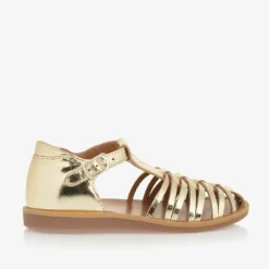 Girls Gold Leather Sandals
