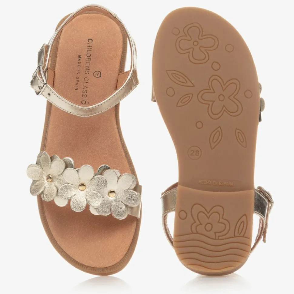Girls Gold Leather Sandals