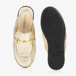 Girls Gold Leather Slingback Loafers