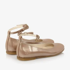 Girls Gold Patent Leather Ballerina Shoes