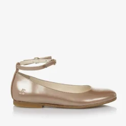 Girls Gold Patent Leather Ballerina Shoes