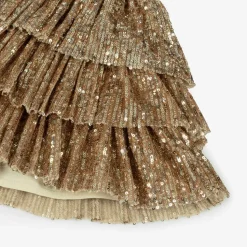 Girls Gold Sequin Tulle Ruffle Skirt