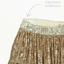Girls Gold Sequin Tulle Ruffle Skirt
