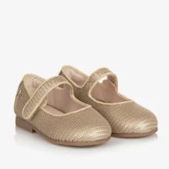 Girls Gold Sequinned Velcro Shoes