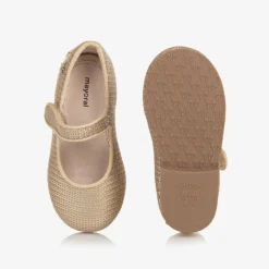 Girls Gold Sequinned Velcro Shoes