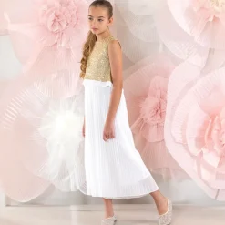 Girls Gold Sequins & Pleats Jumpsuit