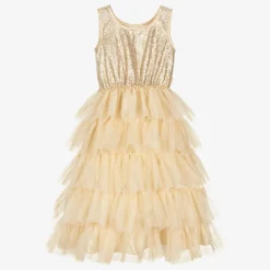 Girls Gold Sleeveless Sequin Dress
