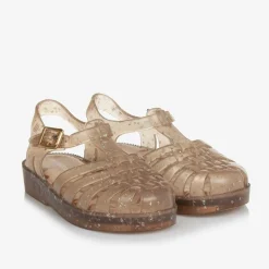 Girls Gold Star Glitter Jelly Sandals