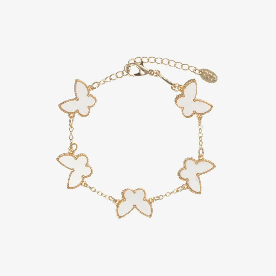 Girls Gold Tone Ivory Butterfly Bracelet