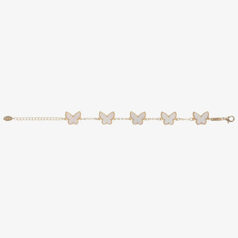 Girls Gold Tone Ivory Butterfly Bracelet