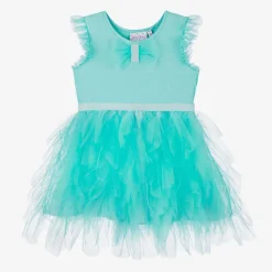 Girls Green Cotton & Tulle Dress