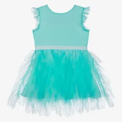 Girls Green Cotton & Tulle Dress