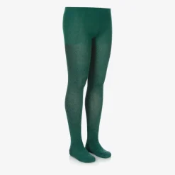 Girls Green Cotton Glitter Tights