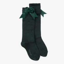 Girls Green Cotton Knee Length Socks