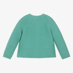 Girls Green Cotton Knit Giraffe Cardigan