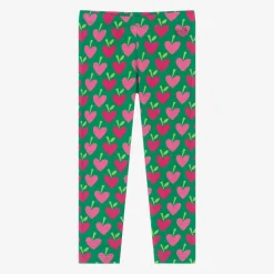 Girls Green Cotton Strawberry Leggings
