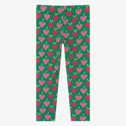Girls Green Cotton Strawberry Leggings