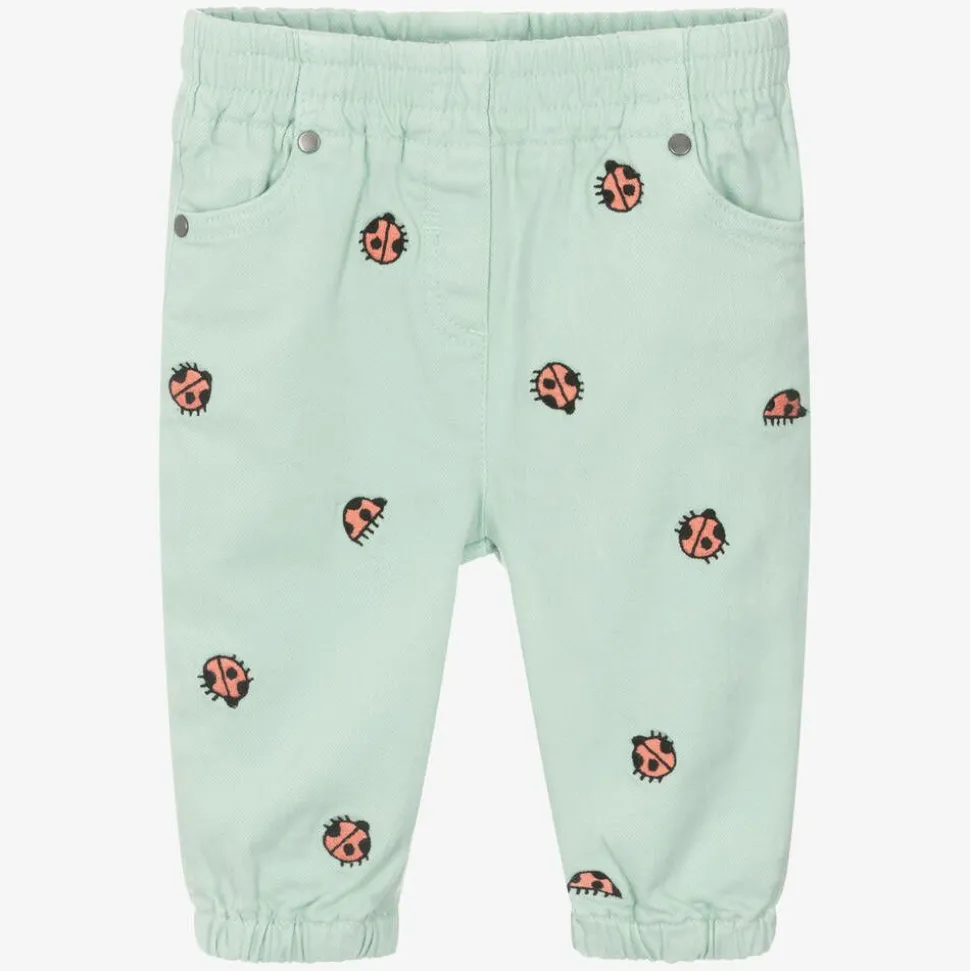 Girls Green Denim Ladybug Jeans