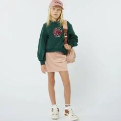 Girls Green Embroidered Cotton Hoodie