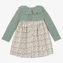Girls Green Floral Cotton Dress