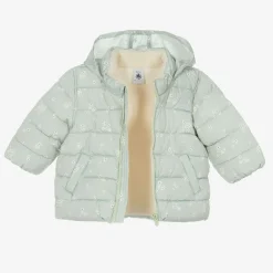 Girls Green Floral Hooded Puffer Coat