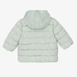Girls Green Floral Hooded Puffer Coat
